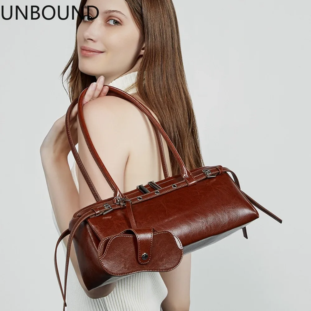 

UNBOUND genuine leather biker style women handbag belt decor underarm shoulder retro commuter luxury design versatile tote new