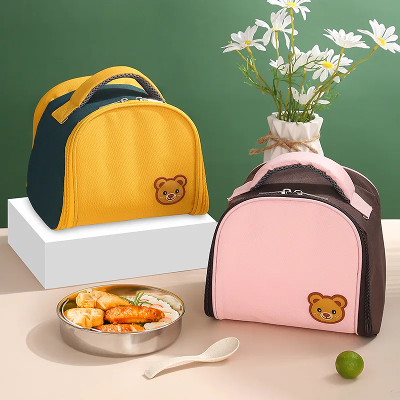 Cute Bear Insulated Lunch Bag with Zipper Thermal Lunchbox Breakfast Pouch Portable School Child Picnic Travel Dinner Container