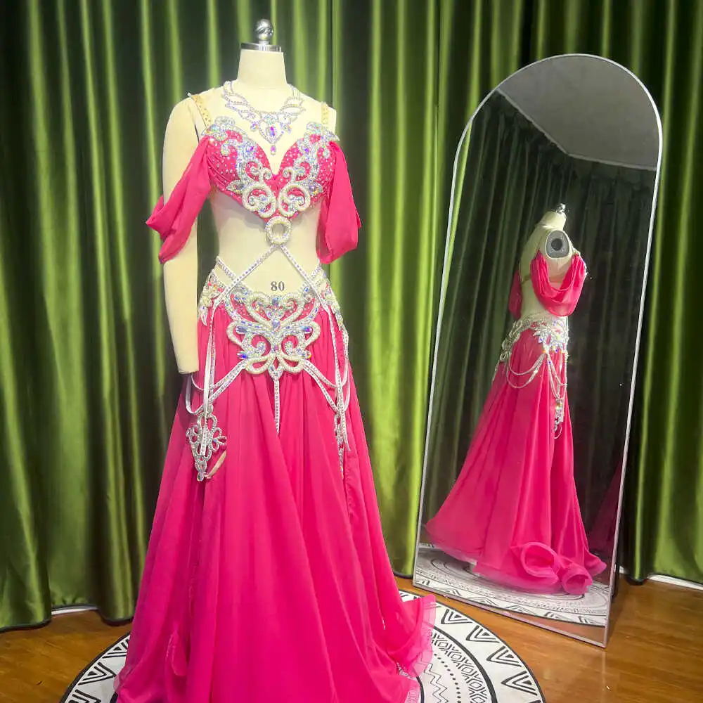 

Аксессуары для костюма бабочки по индивидуальному заказу, одежда для танца живота с горячими бриллиантами, костюмы для выступлений, бюстгальтер с двойной вилкой, большая распашная юбка