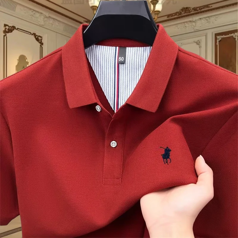 

High‑end brand 100% pure cotton summer luxury fashion men's short sleeve polo shirt pony embroidery golf Paul casual top T‑shirt