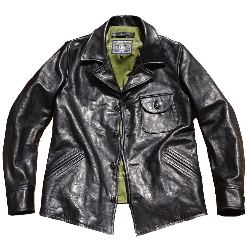 Soft Leather Jaet Men's Retro Sle Four Corner Arc Collar Biker Coat Gentleman Wave Pattern Vintage Faion Casual Coat