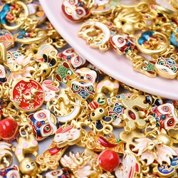 3/5Pcs Personality Lion Dance Bell Charms DIY Mixed Chinese Lucky Animal Goldfish Butterfly Rabbit Cat Pendant Jewelry Making