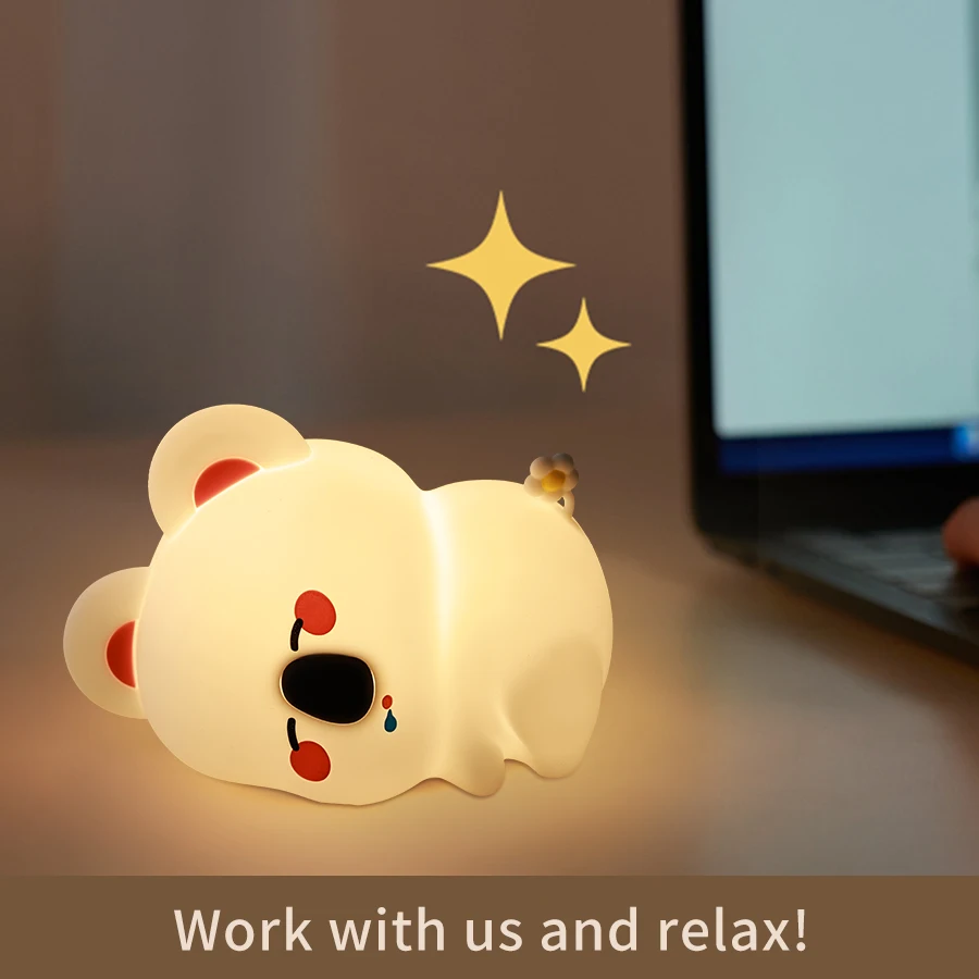 Lampu Malam Silikon Koala Lampu Samping Tempat Tidur Isi Ulang Penyesuaian Kecerahan Tiga Tingkat Lampu Tidur Anak-anak Hadiah Anak-anak