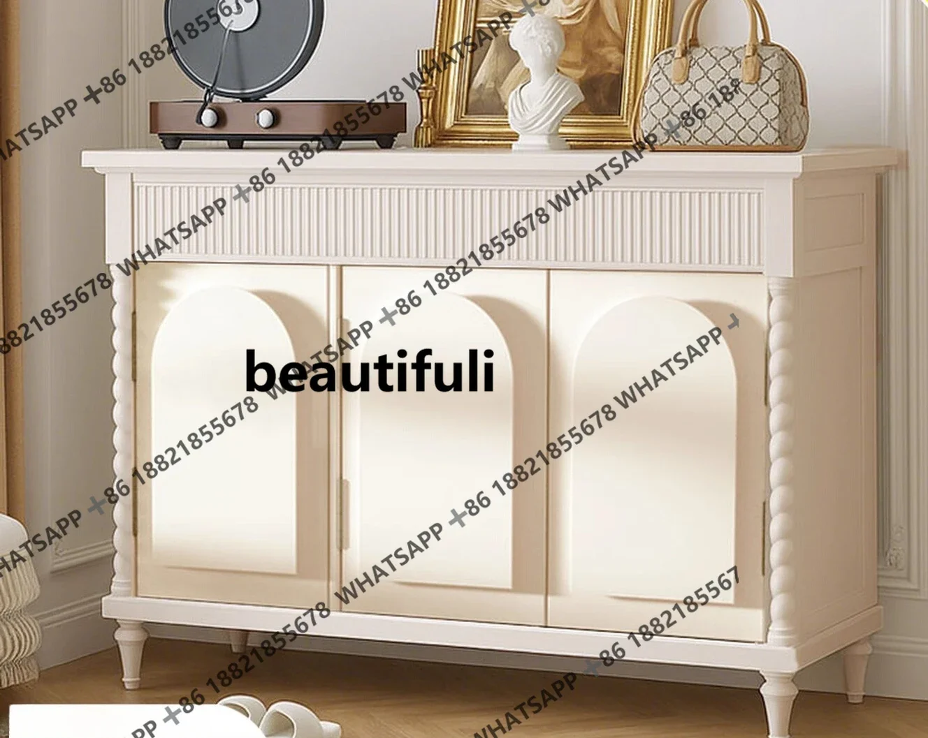 

Pure solid wood cream style shoe cabinet household foyer cabinet entry large capacity medieval entrance table H
