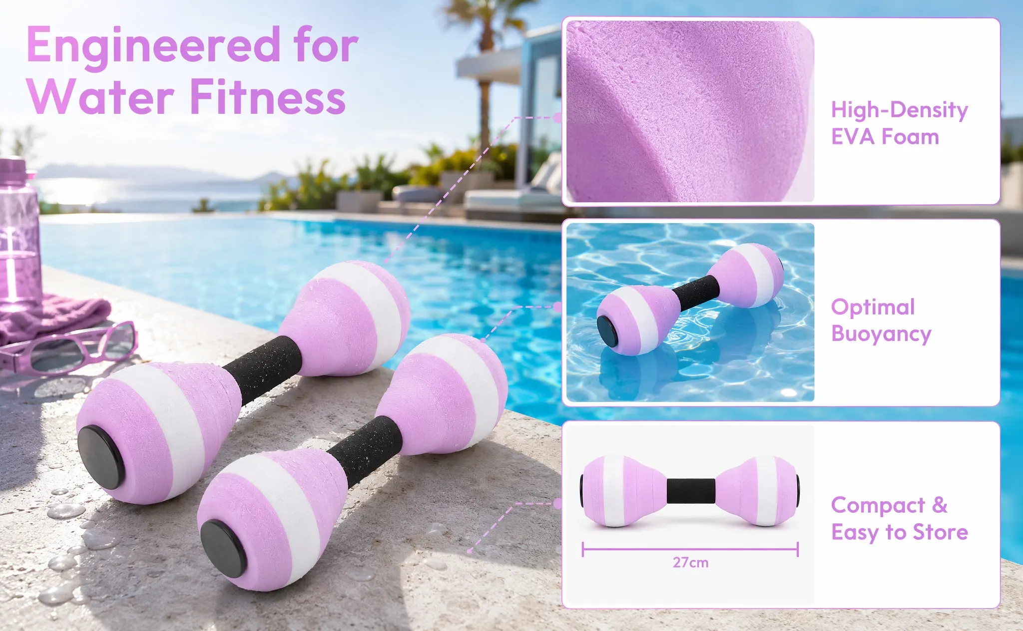 Floating Water Dumbbells for Pool Fitness, Aquatic Aerobics, Postpartum & Elderly Rehabilitation, 1 Pair