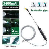 2400mAh High-Pressure Portable Electric Gardening Sprayer with 3 Mist Nozzles USB Rechargeable Watering Garden Irrigation Tool