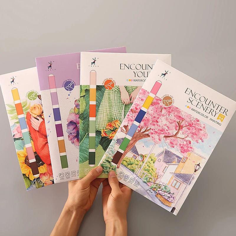 Portable Watercolor Painting Book 4 Sheets Coloring Book With Paint Brush Gouache Book Kids Graffiti Picture Drawing Stationery