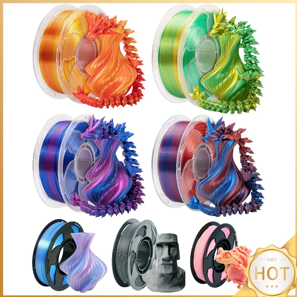 Gradient Bicolor PLA Filament 1.75mm Dual Color Silk Shiny FDM 3D Printer 250g Spool Low Warping Clog-free