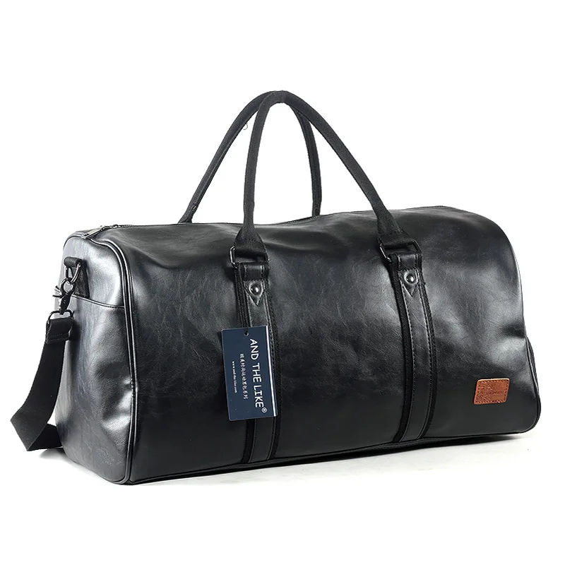 Fashion Men PU Leather Travel Bag Large Capacity Duffle Luggage Bag Male Fitness Gym Handbag Trendy Shoulder Crossbody Bag