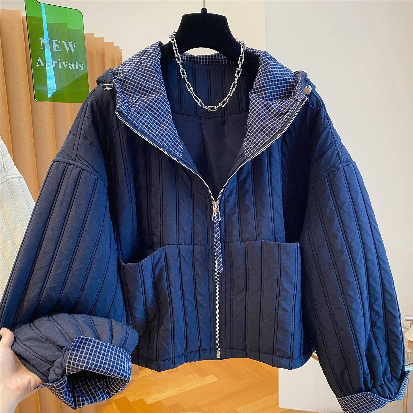 

Lightweight ort Cotton Jaet for Women with Hooded Padded Quilted Coat Thin Cotton Clothes Loose Fit Commute Sle