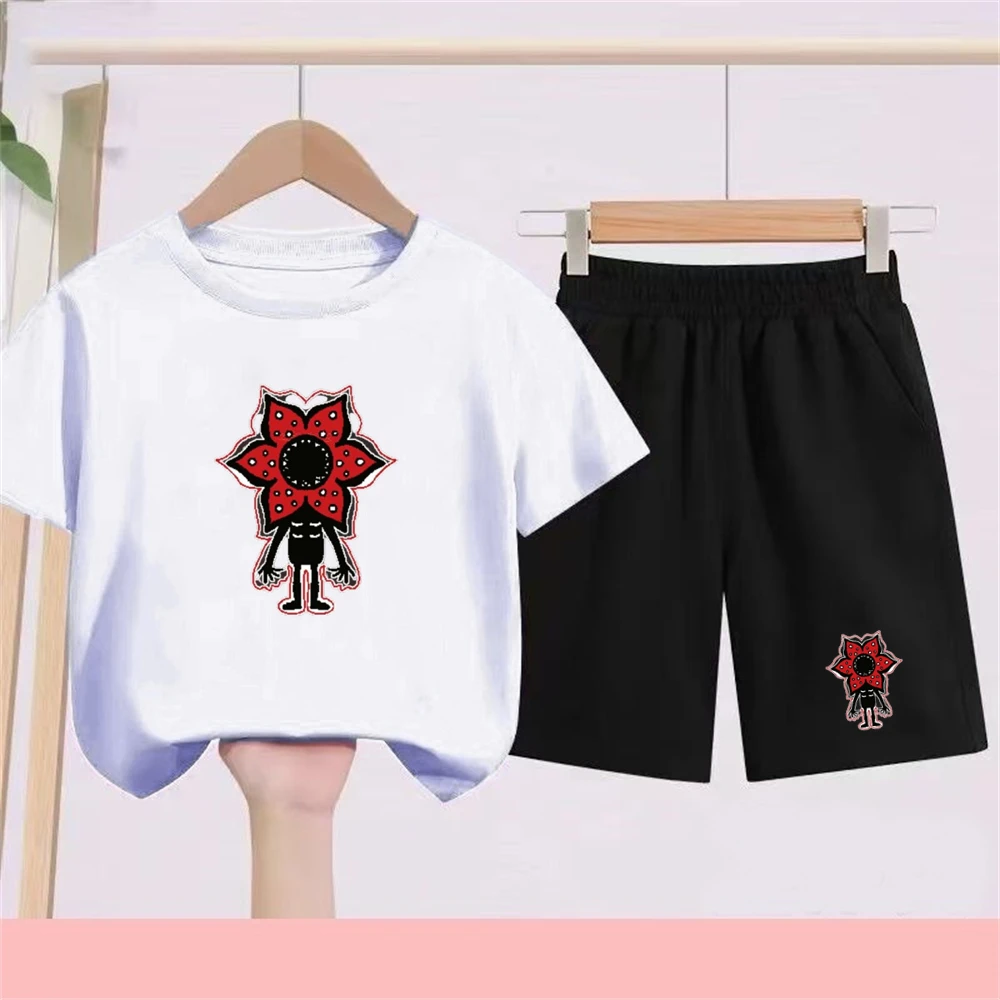 

Summer Children's Casual Outfits Cartoon flower Printed Girls T Shirt Shorts Two Piece Set Kids O Neck Short Sleeve Tops Sets