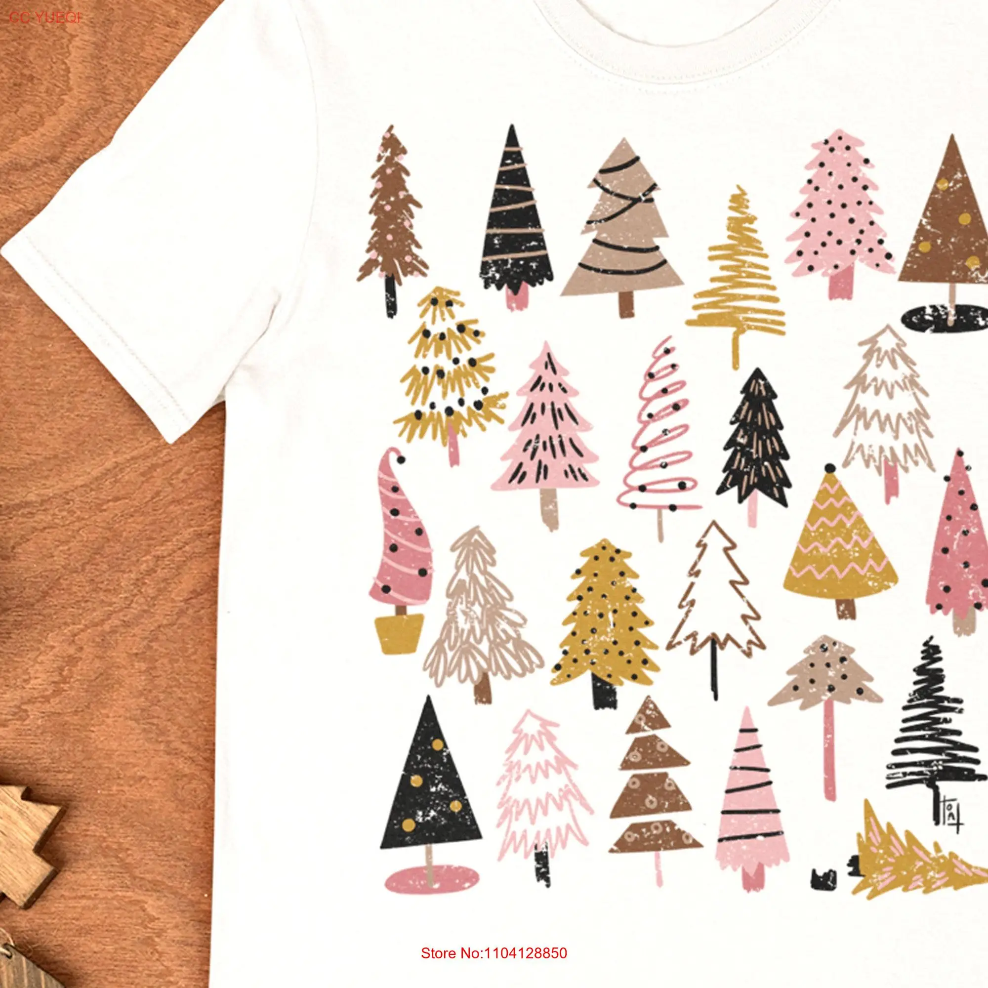 Pink Christmas Trees T shirt Family Tree Shopping Odd Looking Xmas Simple Line Drawing Cute Pine Illustration