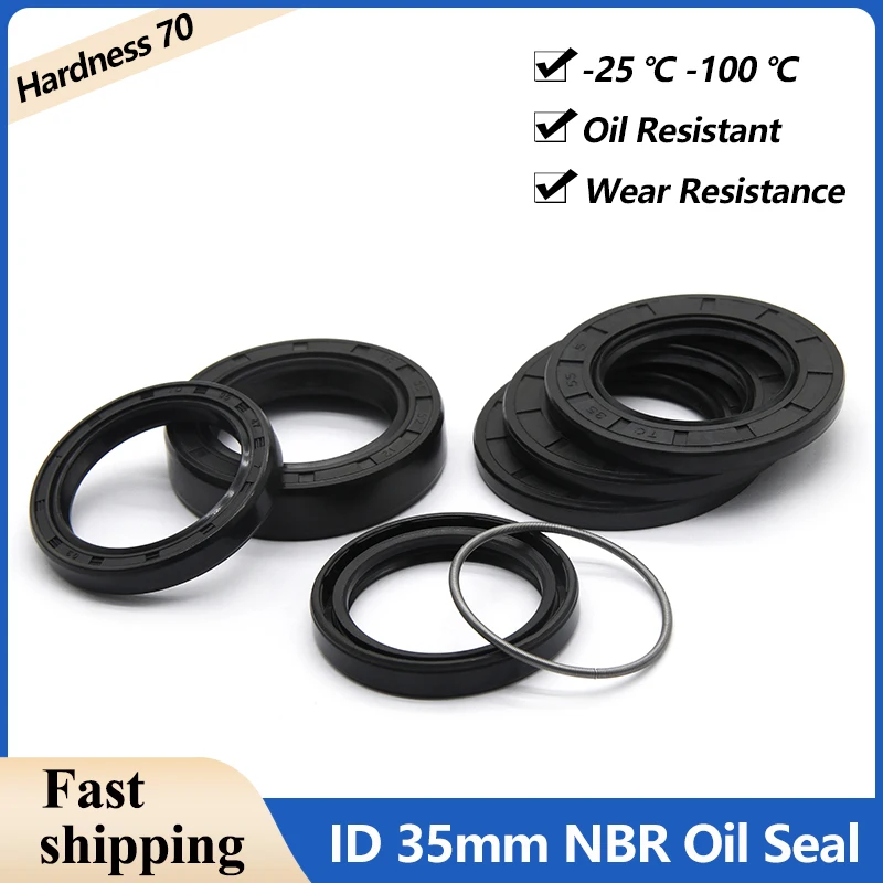 Id 35mm Black Nbr Oil Seals Tc-35*42/45/47/48/50/52/55/58/60/62/65/68/70/80*5/7/8/10/12mm Nitrile Rubber Shaft Double Lip Gasket