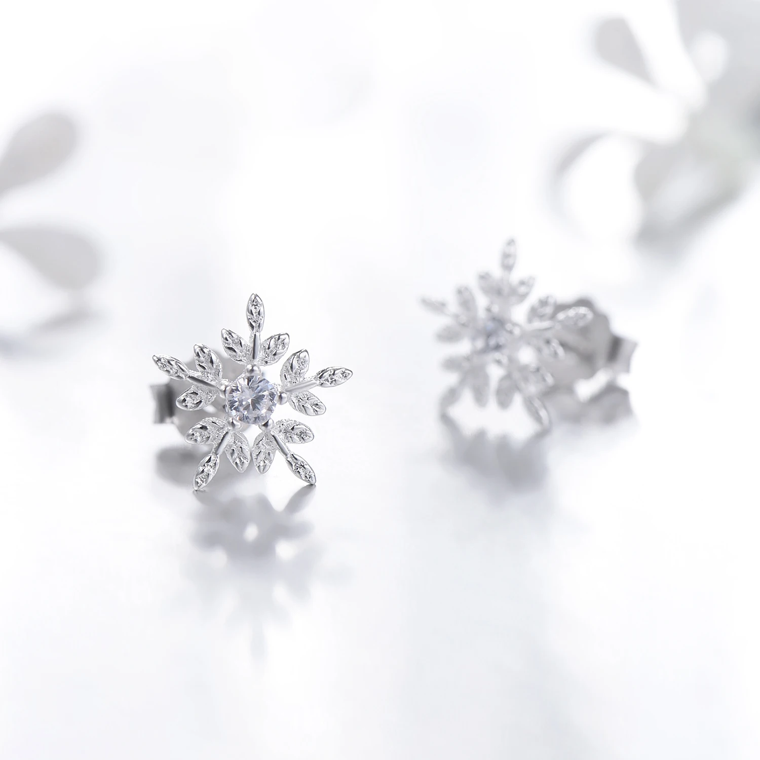 Modian Real 925 Sterling Silver White Snowflake Stud Earrings Cubic Zirconia Jewelry For Women Fashion Sterling Silver Earrings