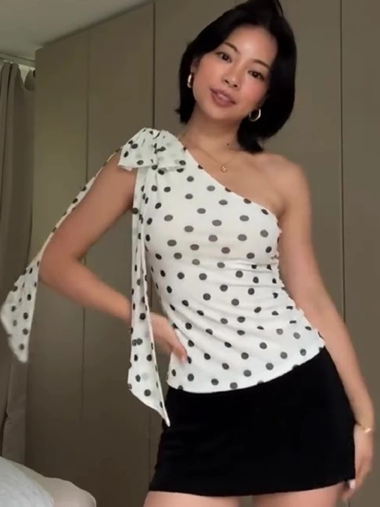 

Tossy Polka Dot Print Sleeveles Tank Top Female Sexy Slim Fashion Cropped Patchwork Streetwear Y2k Top Women's Lace Tank Top Tee