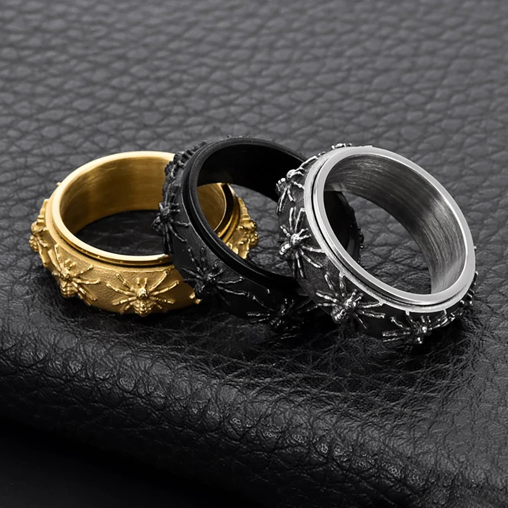 Vintage Simple Stainless Steel Spider Rings for Men Women Punk Gothic Creative Animal Finger Ring Halloween Jewelry Accessories