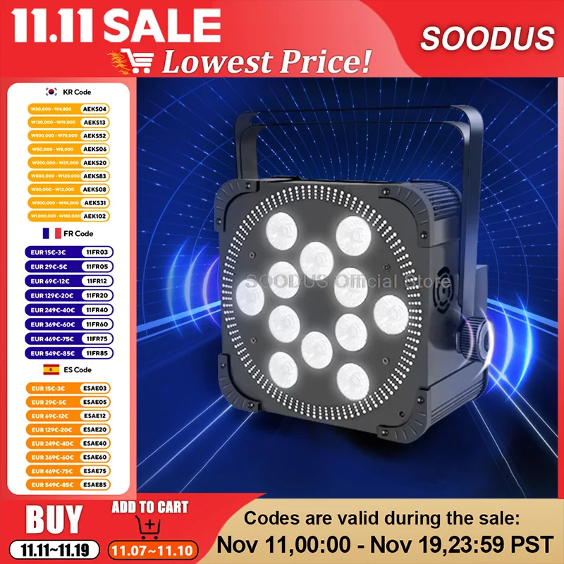 

12 LEDs RGBWAUV Battery PAR Light Indoor DMX512 Sound Active Stage Lighting Remote Wash Light Spotlights for Concert Party KTV
