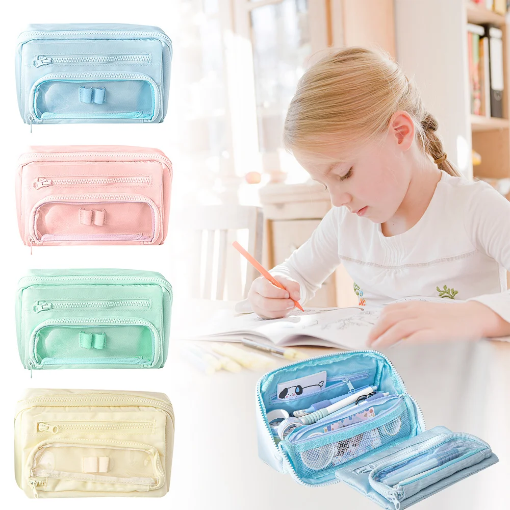 

New Canvas Pencil Cases Multi-functional Large Capacity Pen Bag Kawaii Stationery Storage Box Student