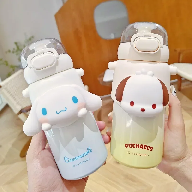 Kawaii Sanrio HelloKitty Thermos Cup Cute High Looking Children Water Cup Portable Stainless Steel Straw Water Cup Birthday Gift