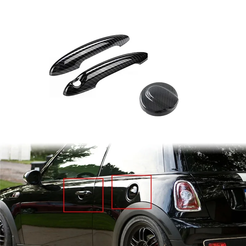 Car Gas Fuel Tank Filler Cap Cover Exterior Door Handle Covers for BMW Mini Cooper S R55 R56 2007-2013(Black)