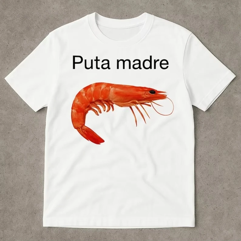 Funny Shrimp Woman, Shrimp-patterned T-shirt Memes, Shrimp, Aggressive, Satirical Viral Memes, and Confused Memes.women Summer