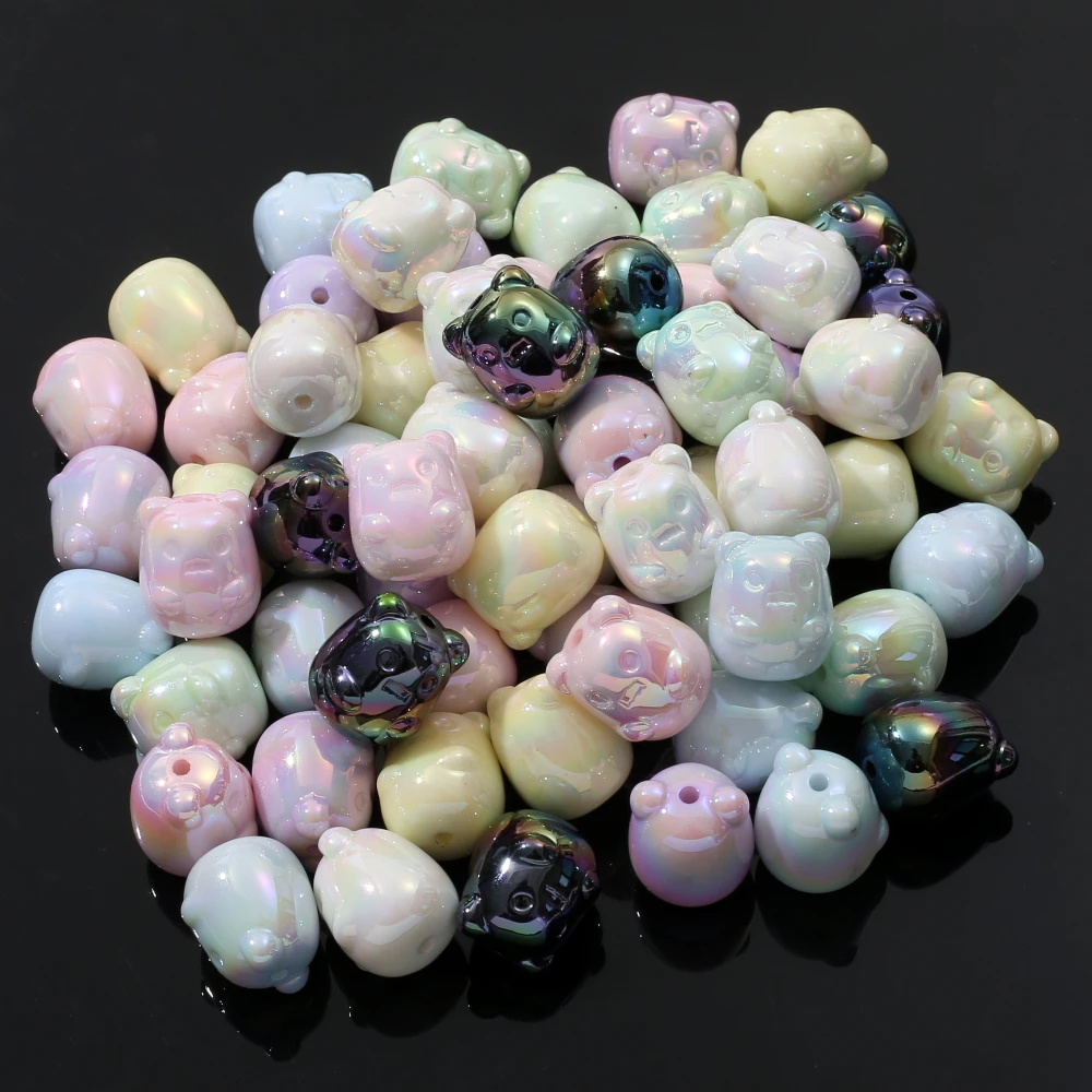 10Pcs 15x19mm AB Colorful Cute Animal Beads Handmade Acrylic Loose Spacer Beads For Charm Jewelry Making DIY Necklace Bracelet