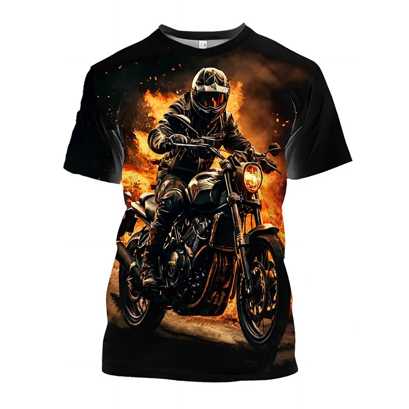 الملونة دراجة نارية نمط تي شيرت الرجال بارد ثلاثية الأبعاد تي شيرت مطبوع الصيف التجفيف السريع س الرقبة أعلى قصيرة الأكمام تي شيرت #4