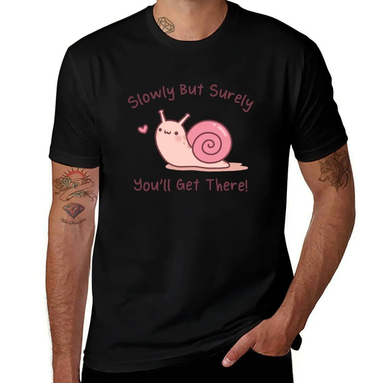 Cute Snail Slowly But Surely You Will Get There T-Shirt Daily Wear Plain Short Sleeve Shirt T-Shirt