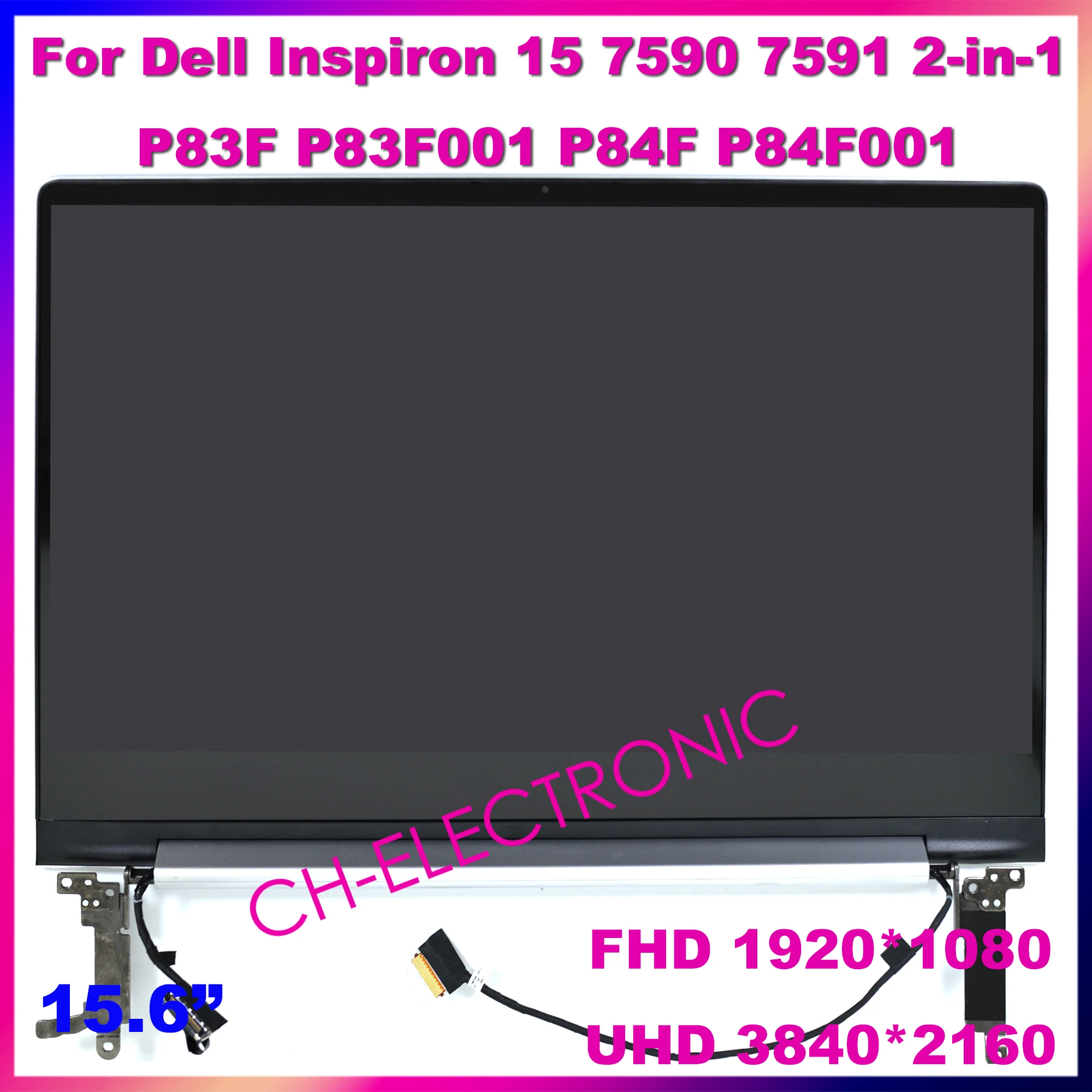 

15.6" For Dell Inspiron 15 7590 7591 2-in-1 P83F P83F001 P84F P84F001 LCD Screen Replacement Complete Assembly With Hings