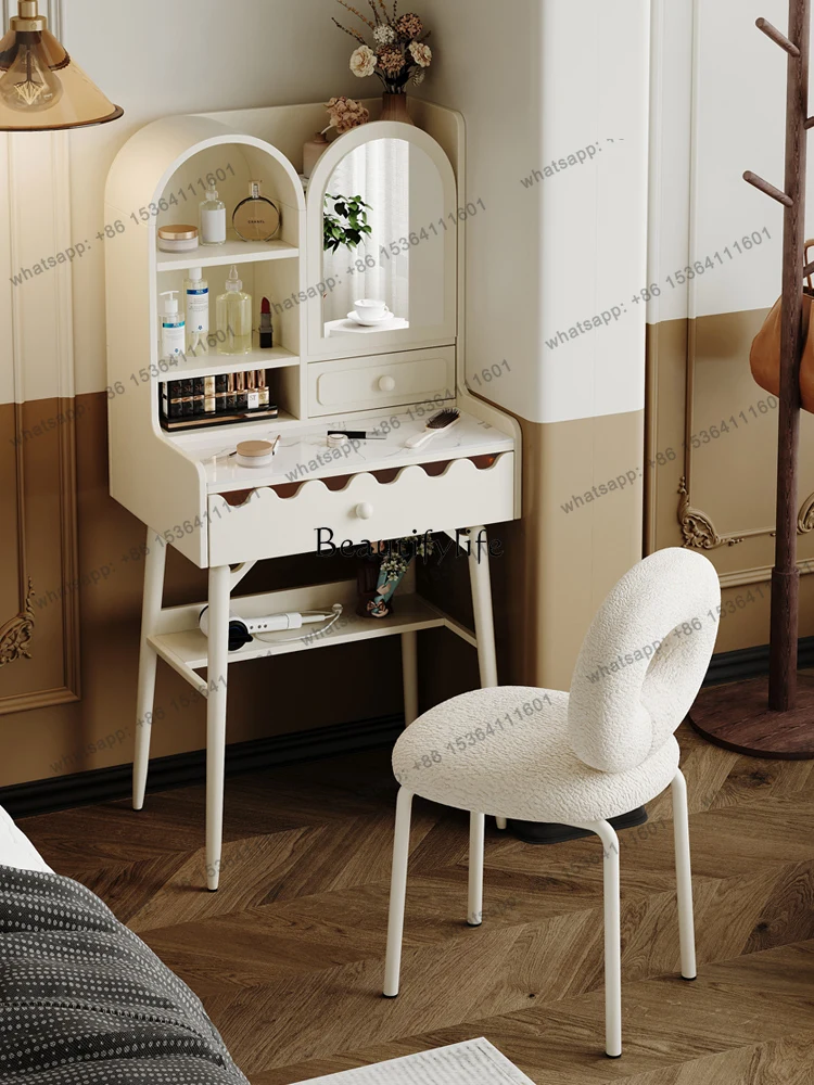 X4 Cream Style Dressing Table Bedroom Modern Minimalist Solid Wood Multi-Functional Makeup Cabinet Integrated