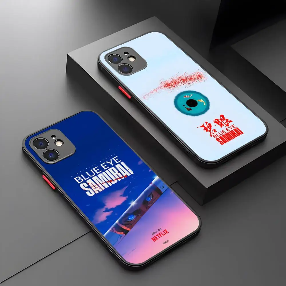 Blue Eye Samurai Anime Handyhülle für iPhone 17 16 15 14 13 12 Pro Max Xr Air Plus Mini – Hautgefühl, schwarze Hartschale