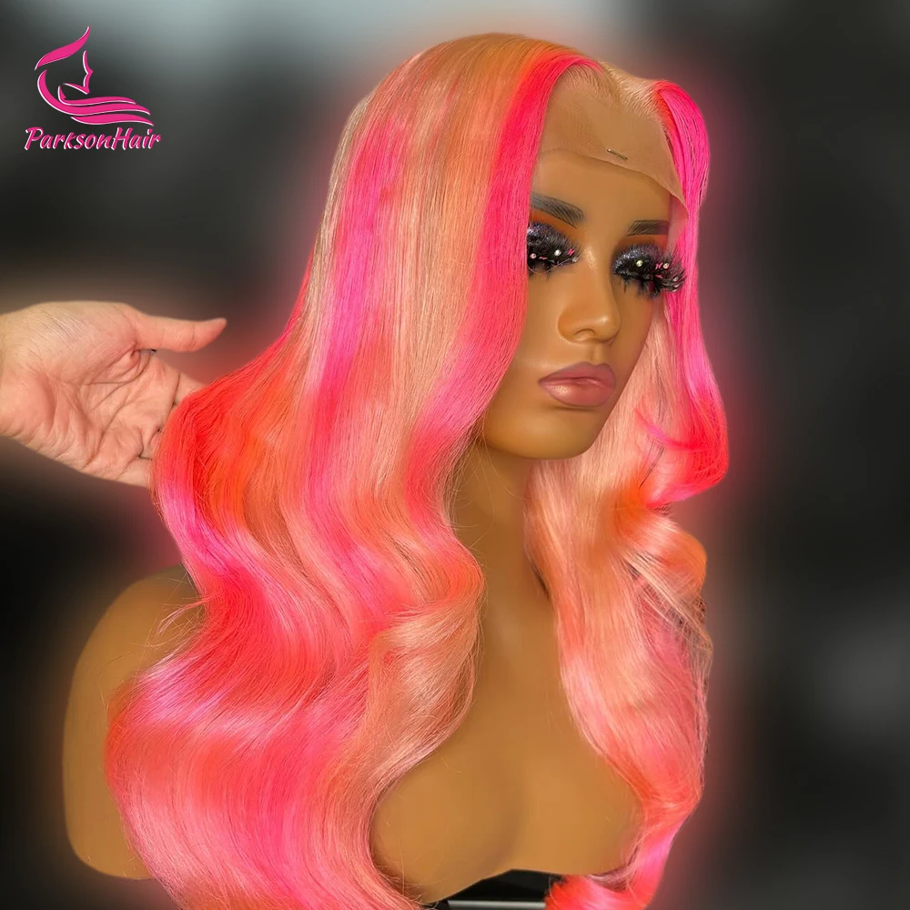 

Wear to go Glueless 13*4 Lace Frontal Wig Brazilian Body Wave Pre Plucked Silver Highlight Pink 613 Colored Human Hair Wigs