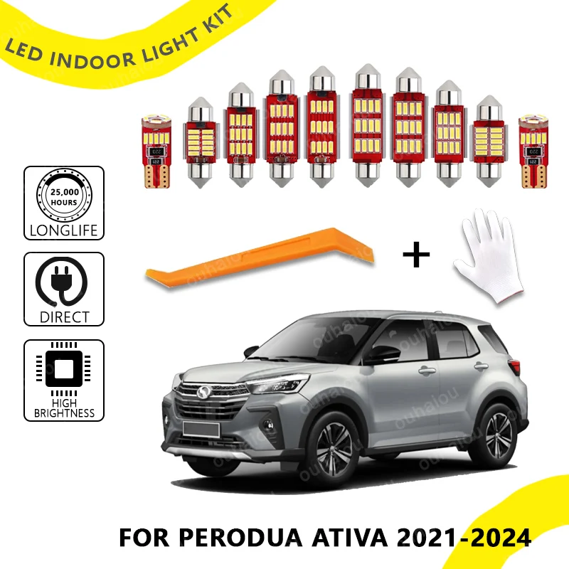 

10PCS For Perodua Ativa 2021 2022 2023 2024+ Canbus Interior LED Car Bulb Indoor Dome Map Trunk Light Kit