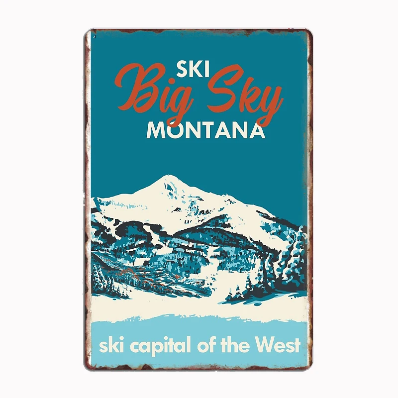 Ski Big Sky, Montana: Vintage Pinup Ski Art Metal Plaque Poster Club Home Bar Cave Classic Plaques Tin Sign Room Wall Decor