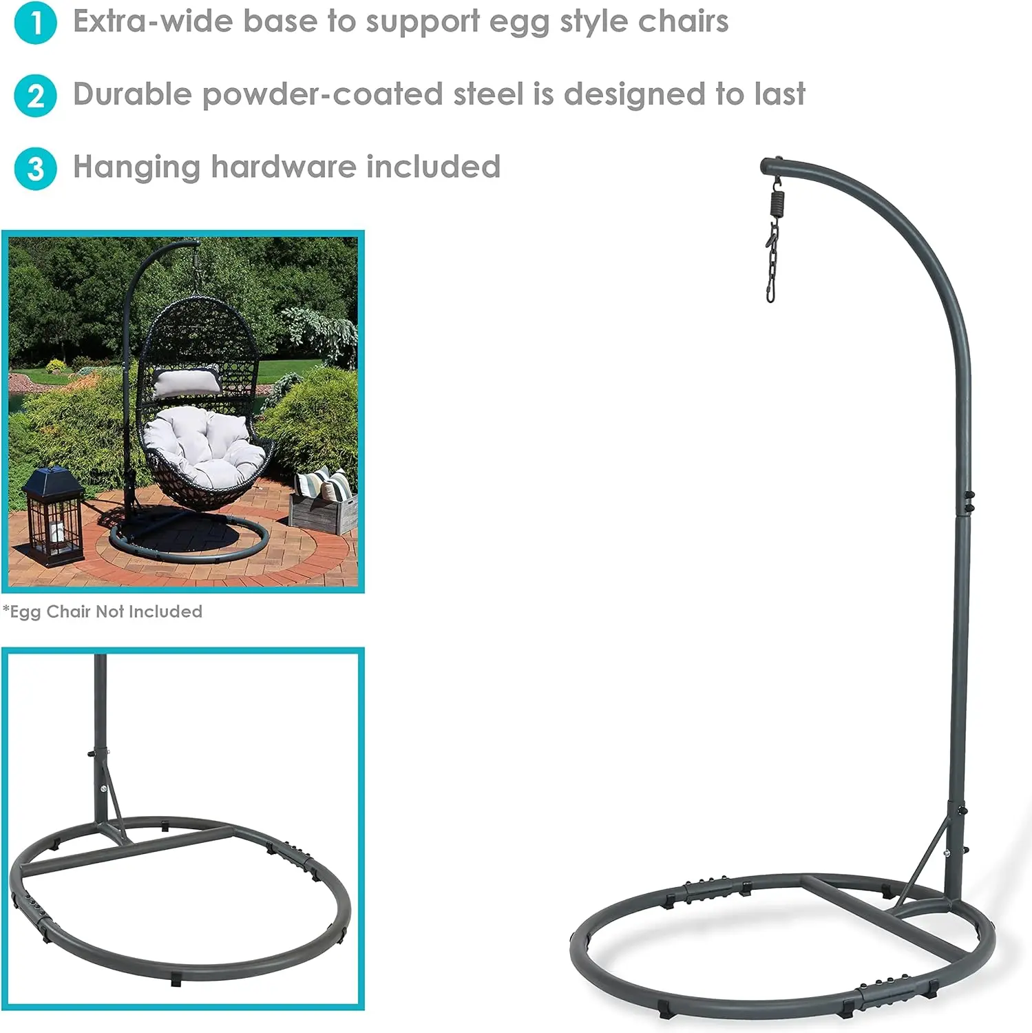 Steel Egg Chair Stand with Extra-Wide Round Base - Black Powder-Coated Finish - 76 Inches H