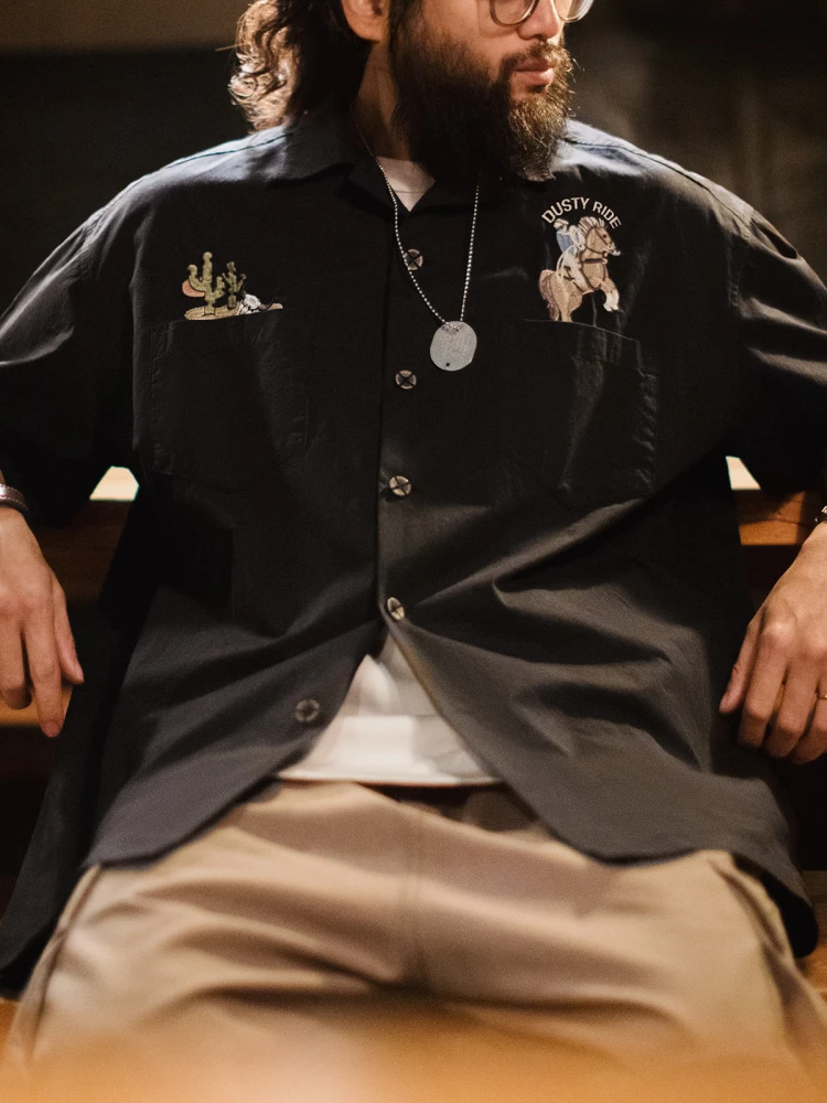 

Maden American Retro Workwear irt Embroidered Pure Cotton ort Sve Men's Summer Outerwear Youth Faion Daily Wear