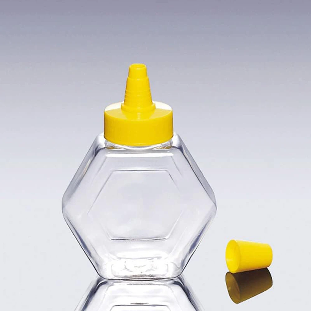 16Pcs Plastic Clear Honey Bottle Jars,7Oz Honey Squeeze Bottles,Refillable Condiment Squeeze Bottles,Hexagon Shape