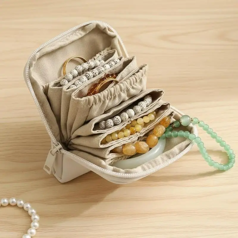 6Layer PU Travel Jewelry Storage Pouch Portable Display Holder Bracelet Ring Earring Crystal Trinkets Desktop Storage Container