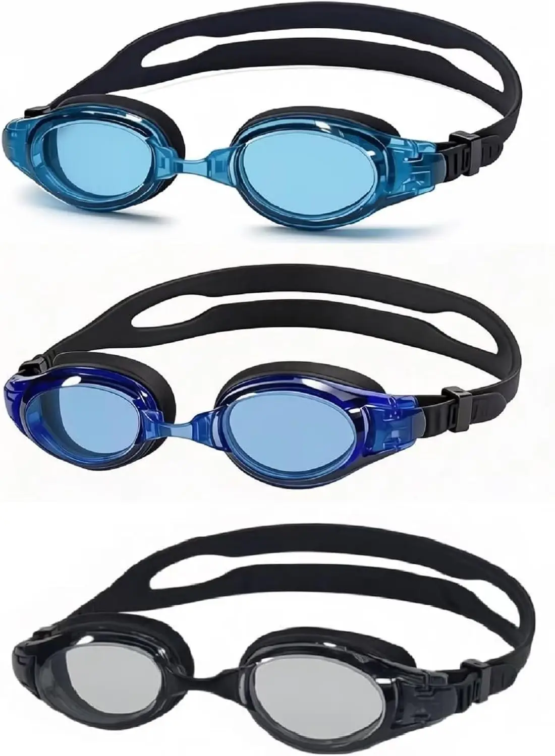 

3 Pack Swim Goggles for Ages 6+ | No Leak Anti-Fog UV Protection with Travel Cases