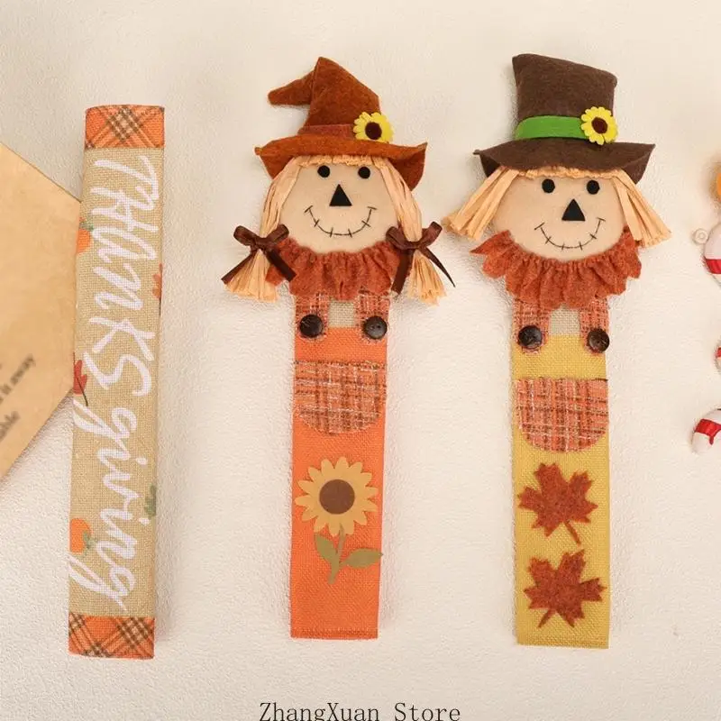 Thanksgiving Home Decors Polyester Scarecrow Fridge Handle Cover 3Pieces Set 3XUF – Detail 3