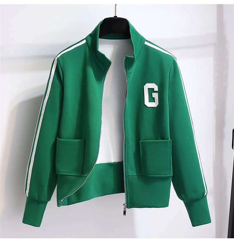 2023 Early Spring Autumn New Fashion White Stand Collar Baseball Clothes Women's Coat Cardigan Loose Short Casual Sports Jacket