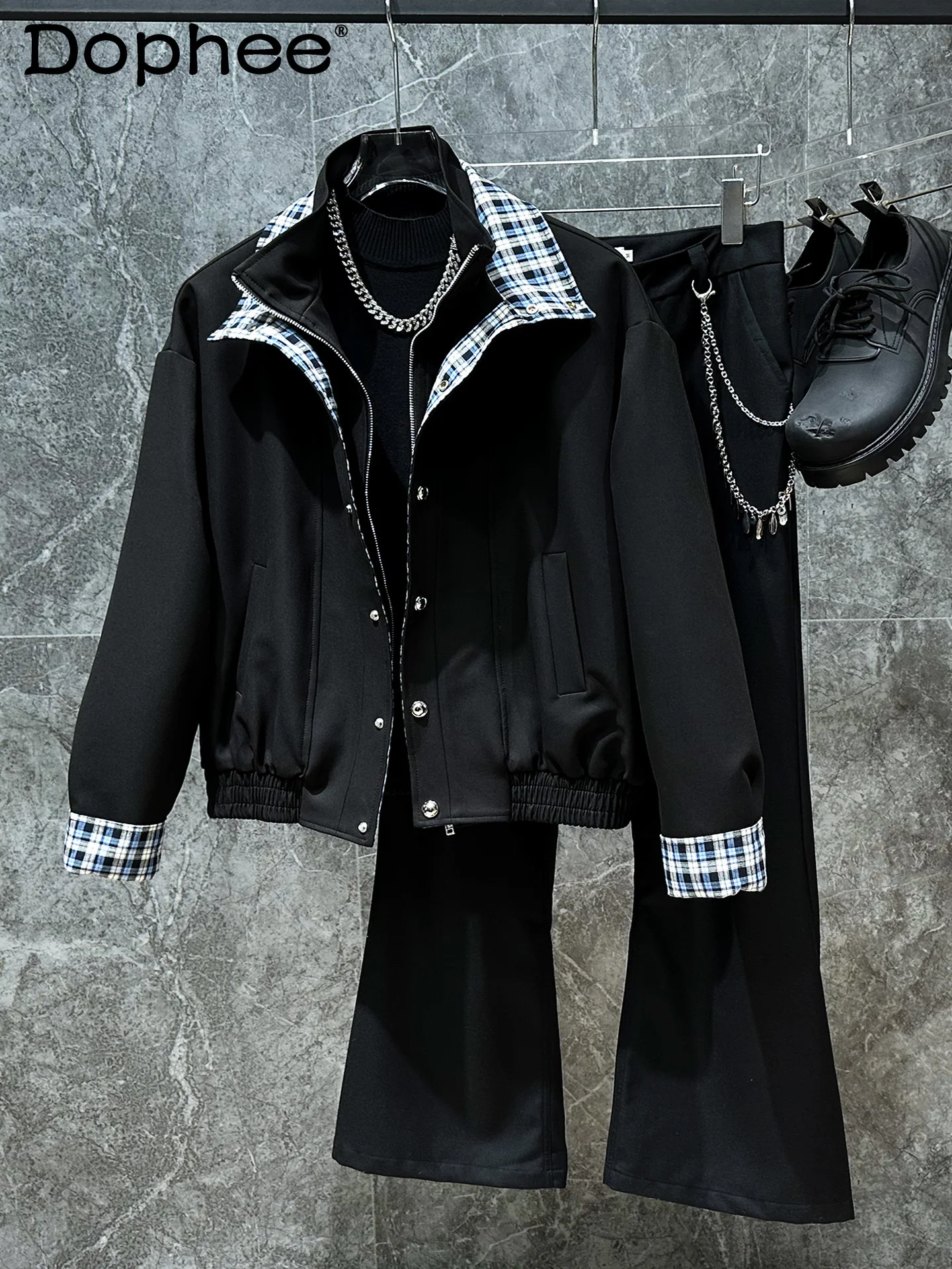 

American High Street Plaid Design Thickened Jacket Casual Stylish Winter Warm High-end Zipper Jacket Trendy Men