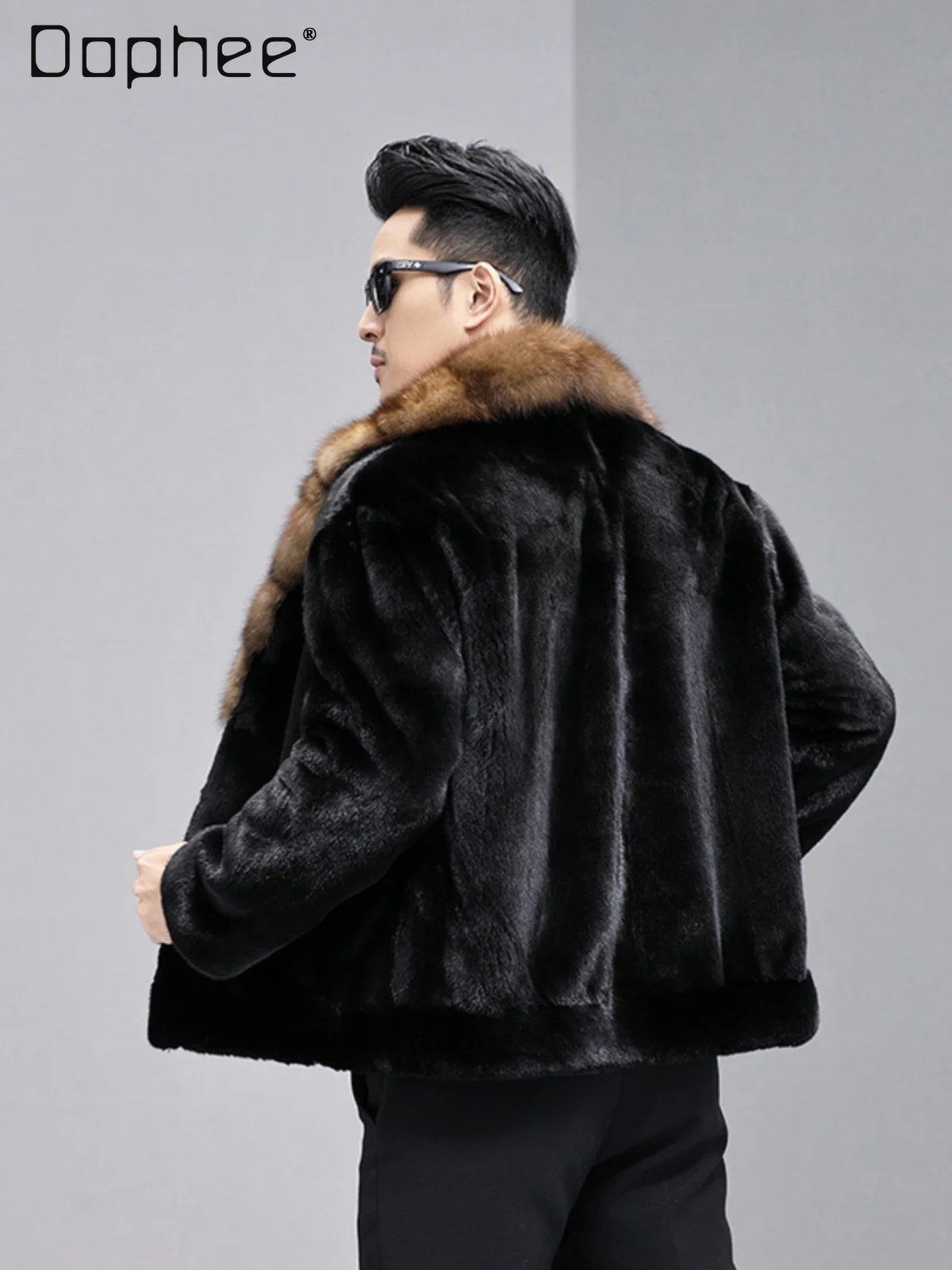 2025 Winter Nieuwe Nertsenkraag Milieuvriendelijke Nertsenbontjas voor Mannen Hoogwaardige Heavy-duty Nertsenbontjas Grote Maat Verdikte Jas