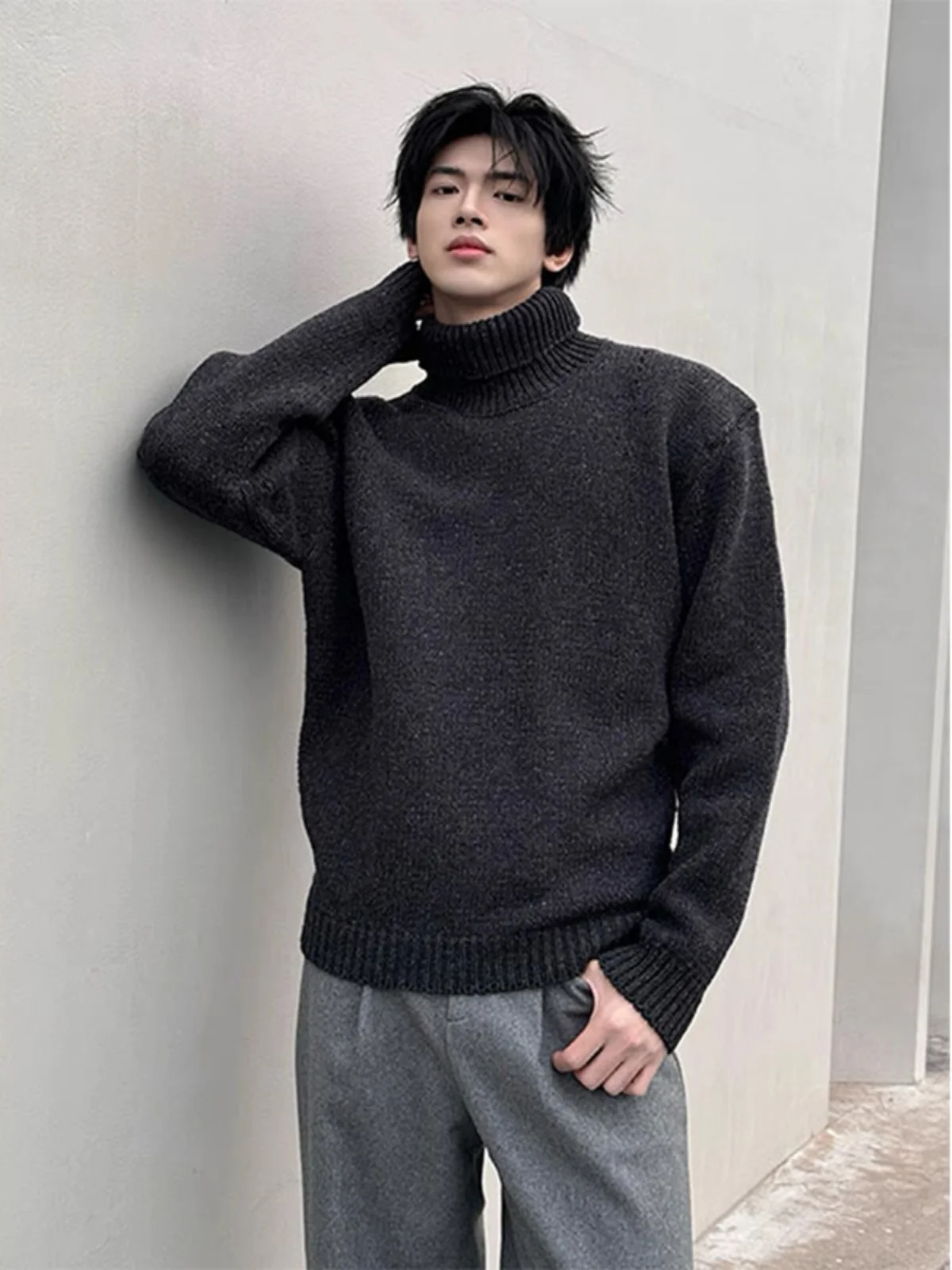 

Korean Sle Thiened High Collar Knitted irt Men's Autumn Winter Lazy Sle Base Layer irt Sweater Coat Casual Wear