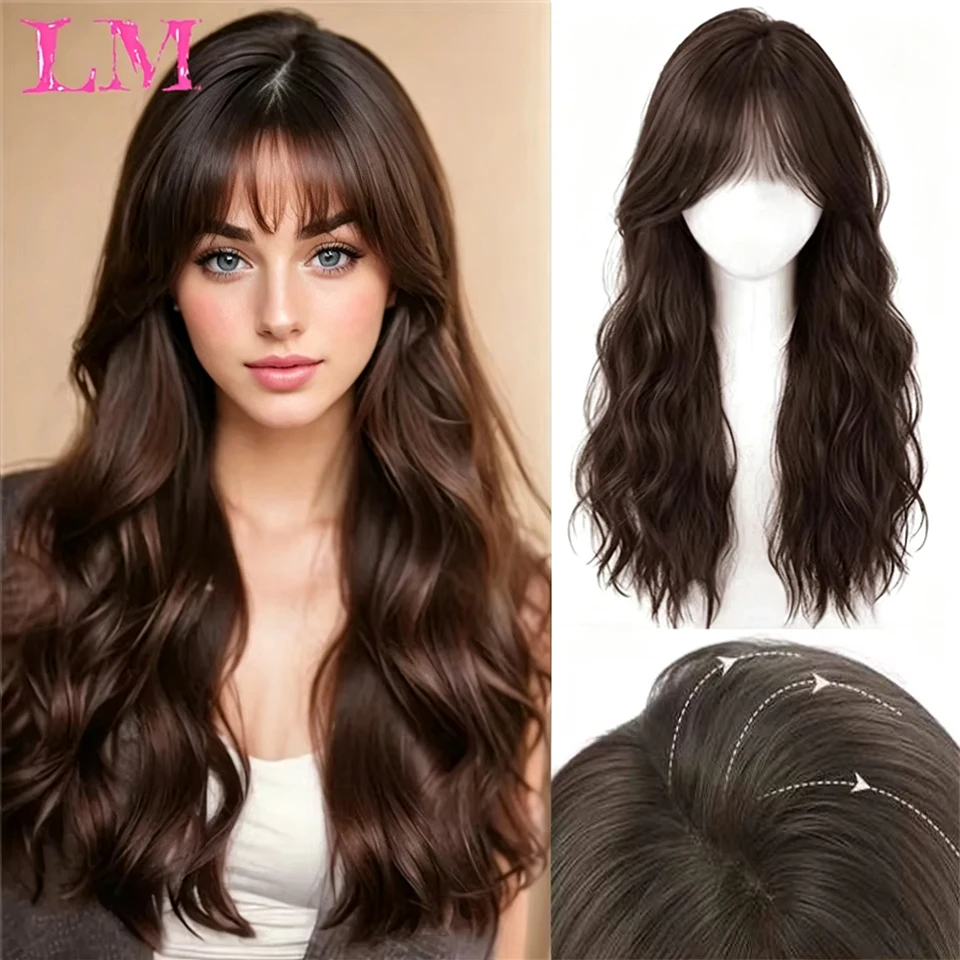 LM Hair Toppers Hair Pieces Synthetic Long Wavy Curl Replacement Reissue block for Women with Thinning Hair Clip In hair extensi