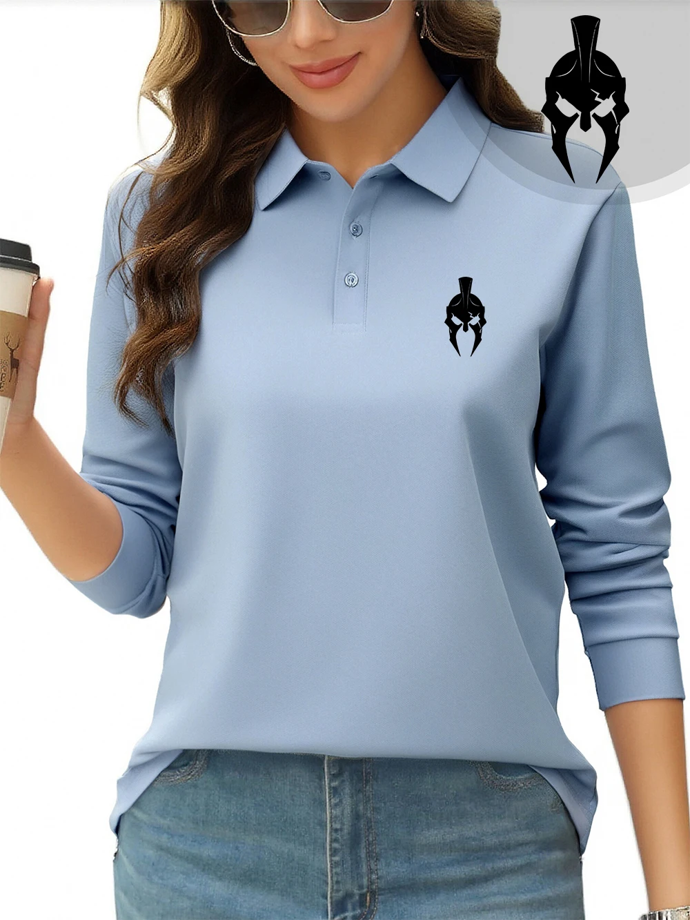 

Спартанский шлем, рубашки поло с графическим принтом, женские футболки с длинными рукавами для поездок на работу, всесезонные топы с лацканами, спортивная женская одежда