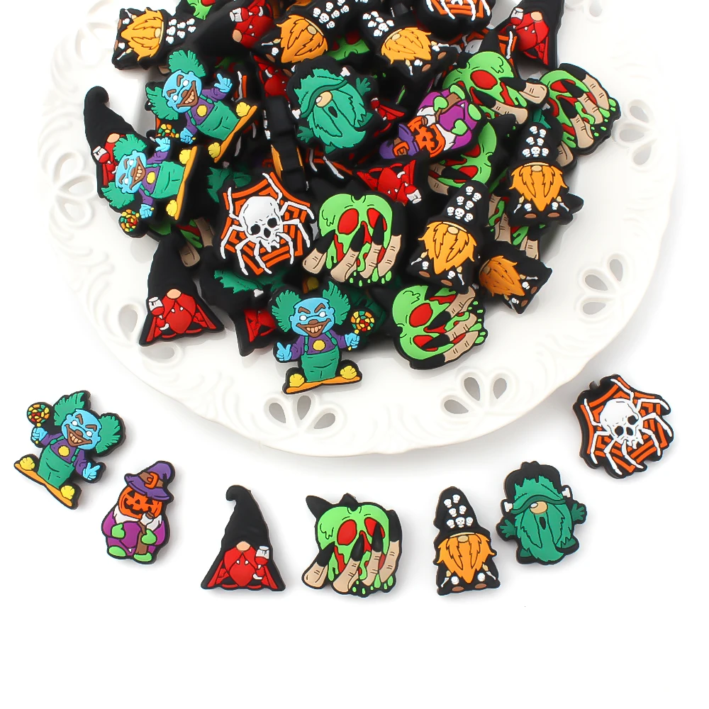 5pcs Halloween Silicone Beads Spooky Ghosts Skulls Diy Creative Key Bag Chain Character Pens Bracelet Necklace Craft Supplies