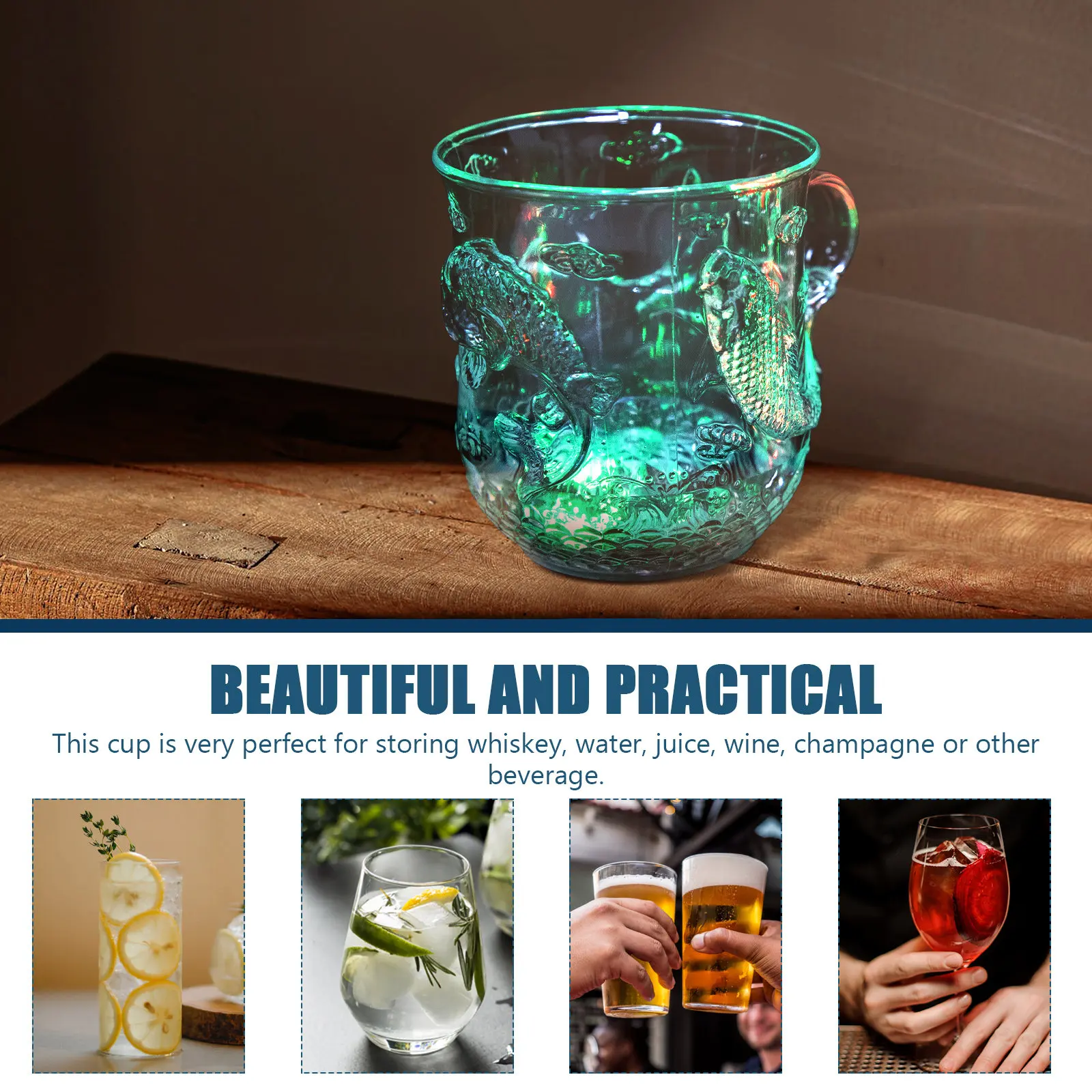 2Pcs Night Glow Color Changing Cups Tough Glowing Party Cups for Whiskey Wine Bar Ktv Party Plates Sets for 100 Guests