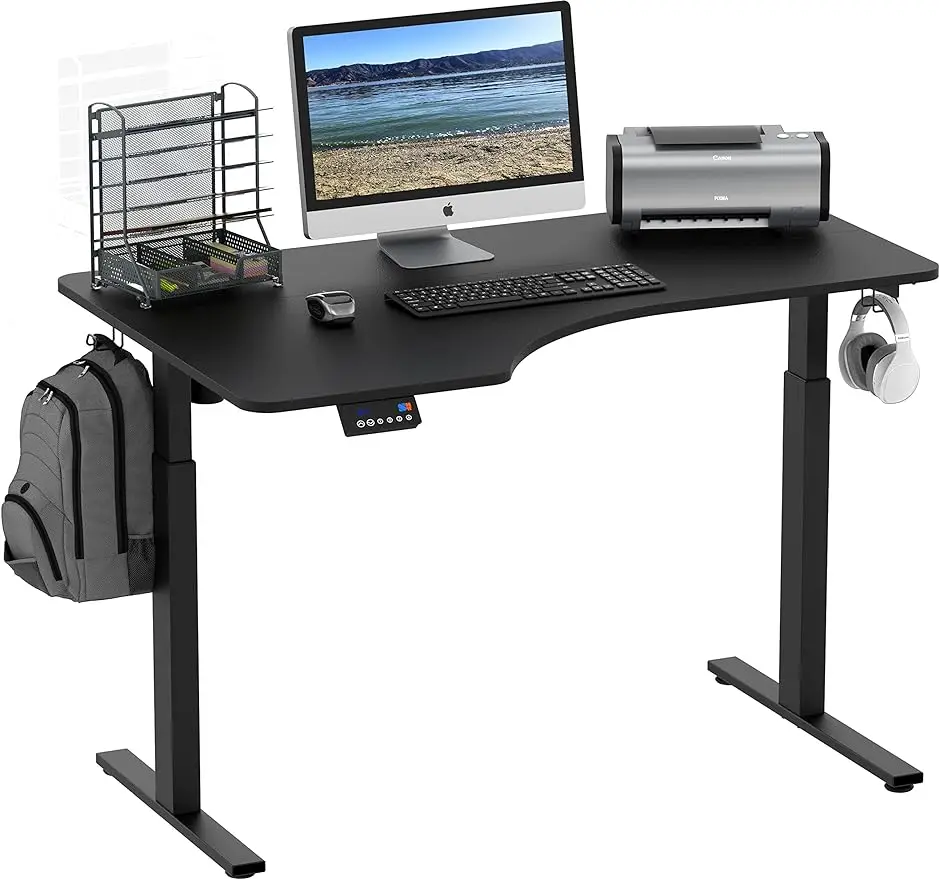 

55-Inch L-Shaped Electric Height Adjustable L-Shaped Standing Desk With Left Facing Corner, Black