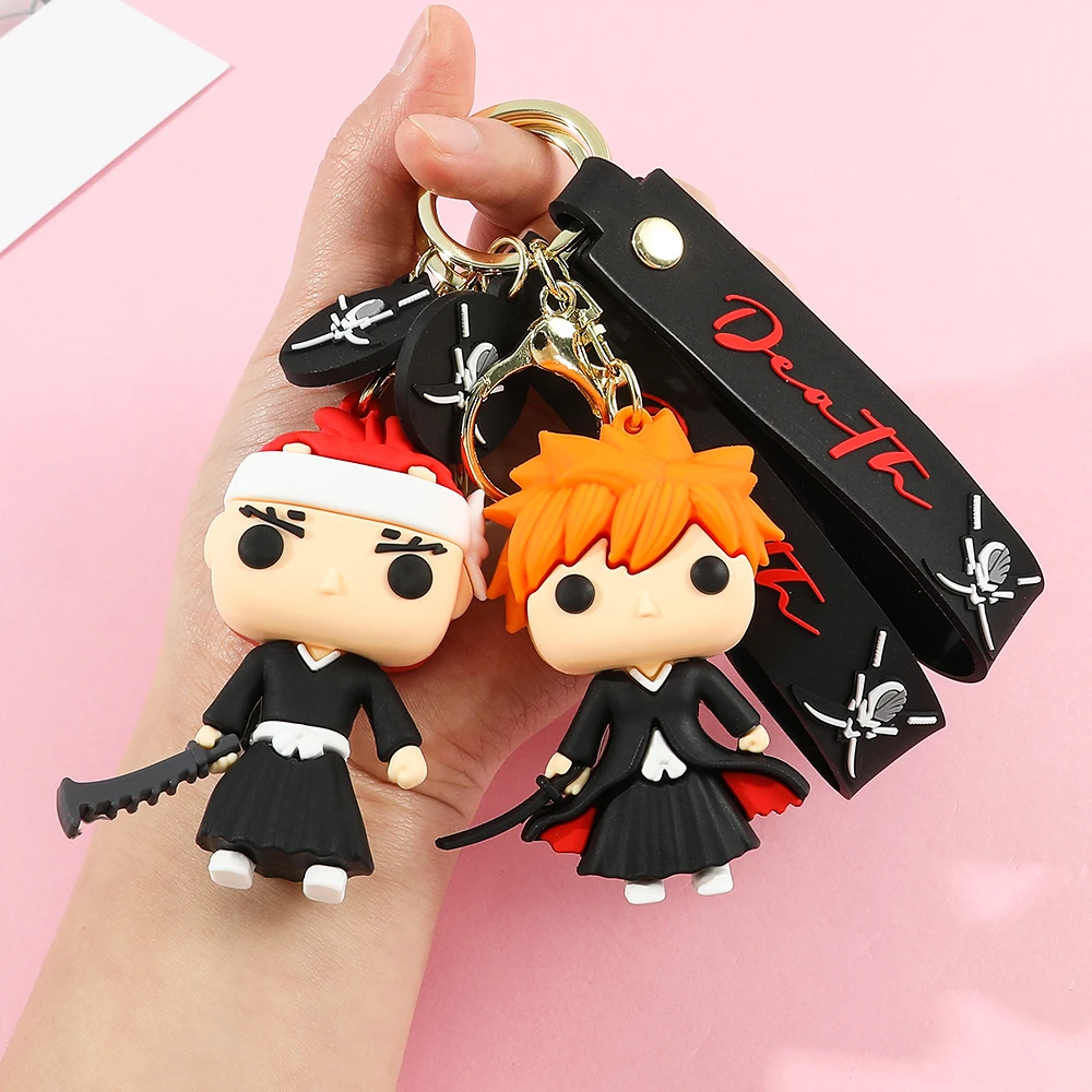 Anime giapponese BLEACH portachiavi in Silicone Cartoon Kurosaki Ichigo Cosplay portachiavi per uomo ciondolo auto Charms accessori regali